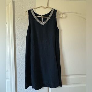 120% Lino - navy blue linen dress with Silver Accents